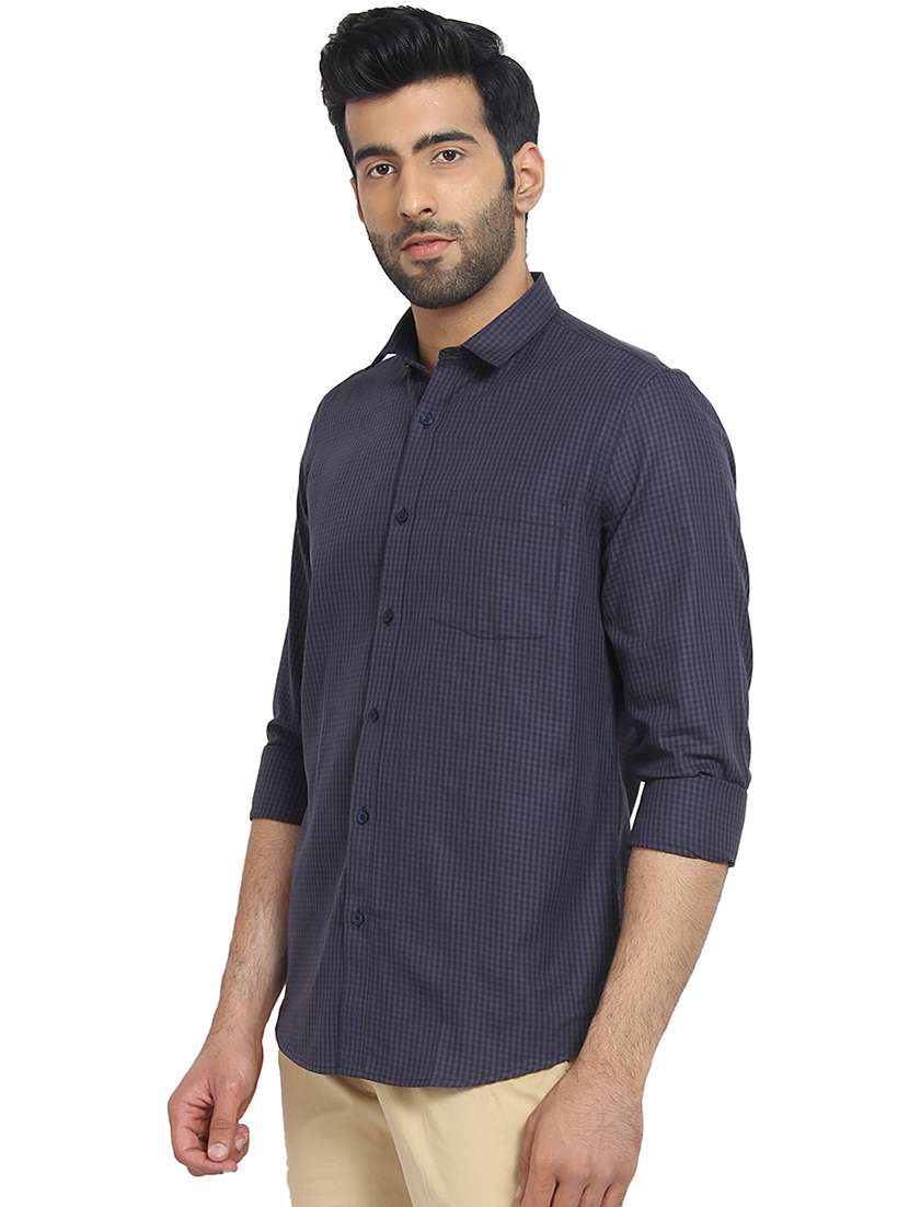navy blue checkered casual shirt - 16399595 -  Standard Image - 1