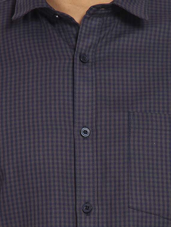 navy blue checkered casual shirt - 16399595 -  Standard Image - 4