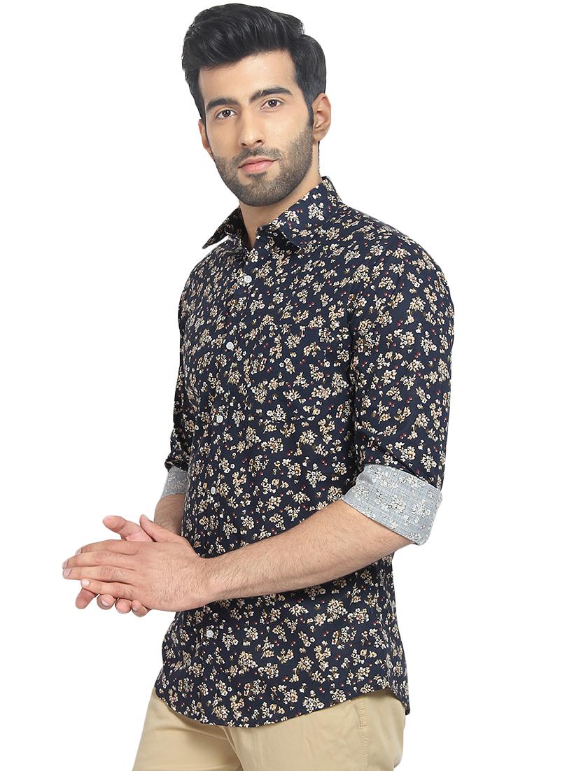 navy blue printed casual shirt - 16399654 - Standard Image - 1