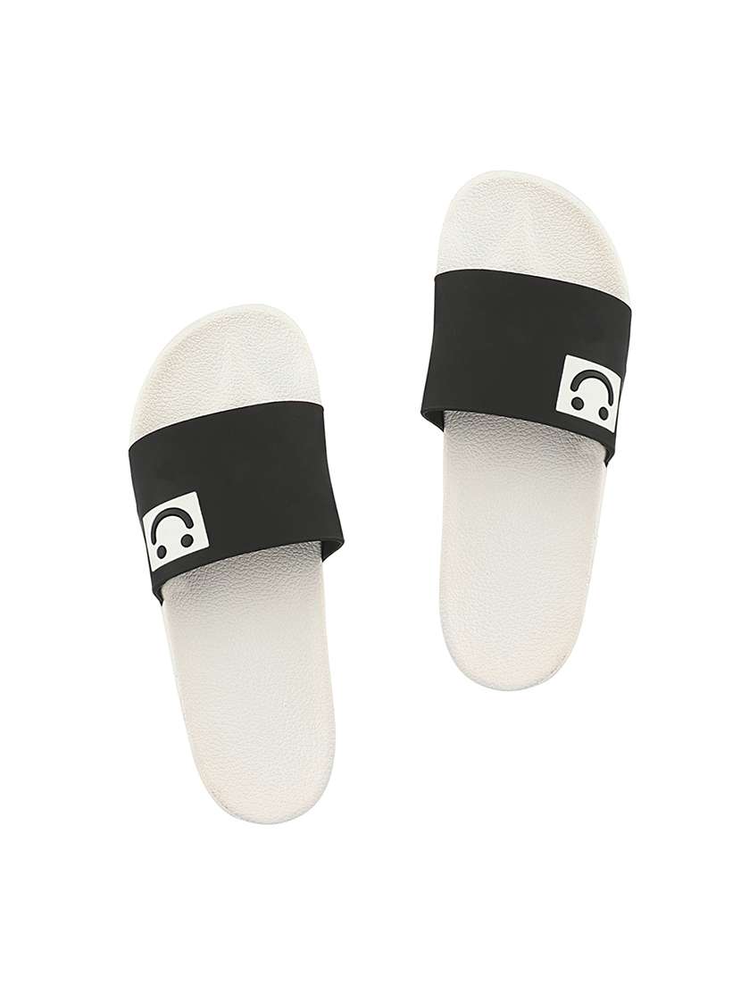 black slides flip flops