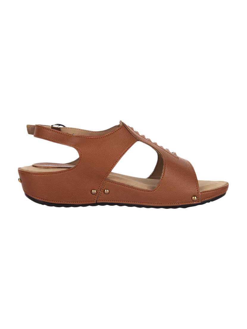 tan leatherette back strap sandals - 16401752 -  Standard Image - 1