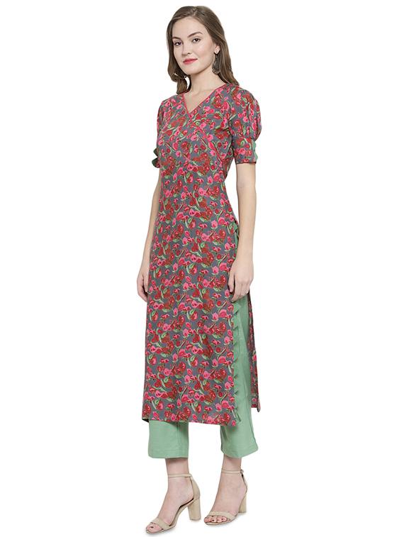 floral printed straight kurta - 16401894 -  Standard Image - 1