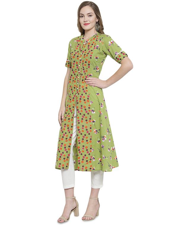 floral printed high slit kurta - 16401902 -  Standard Image - 1