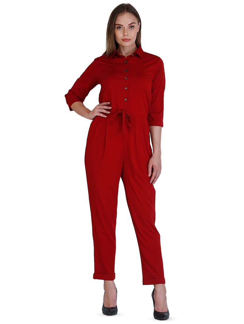 button detail tie front jumpsuit 