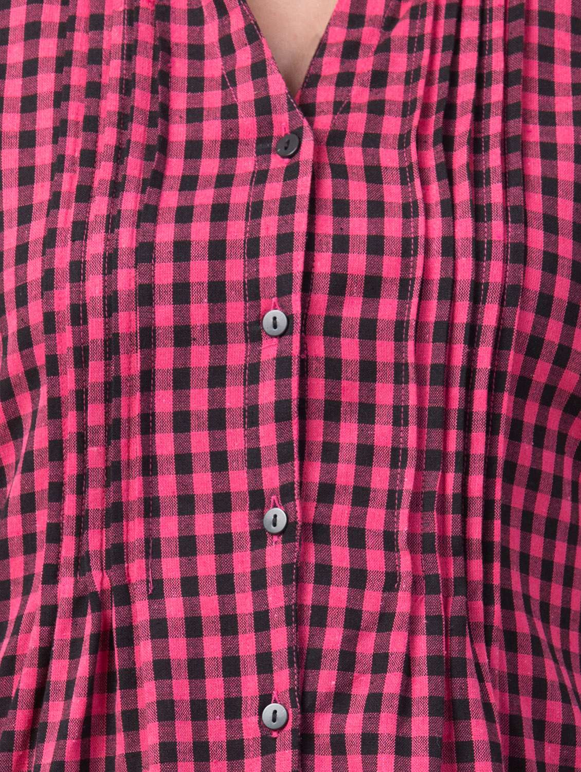 button detail tie knot back checkered tunic - 16404330 - Standard Image - 4