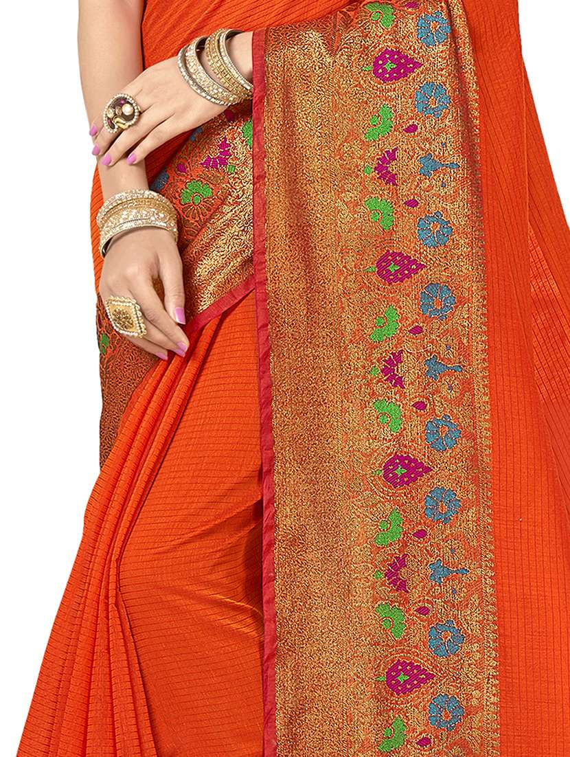 floral zari border woven saree with blouse - 16404574 - Standard Image - 1