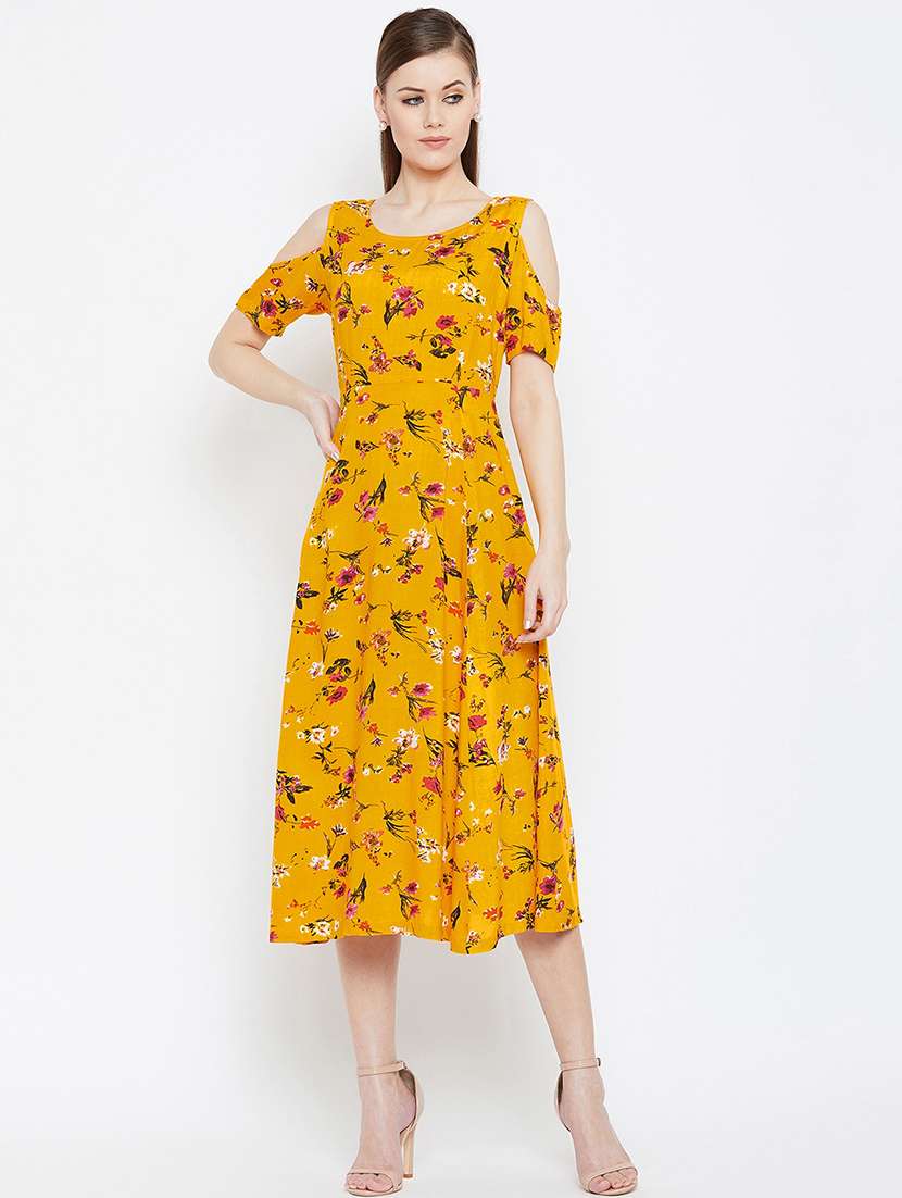 cold shoulder floral flared dress