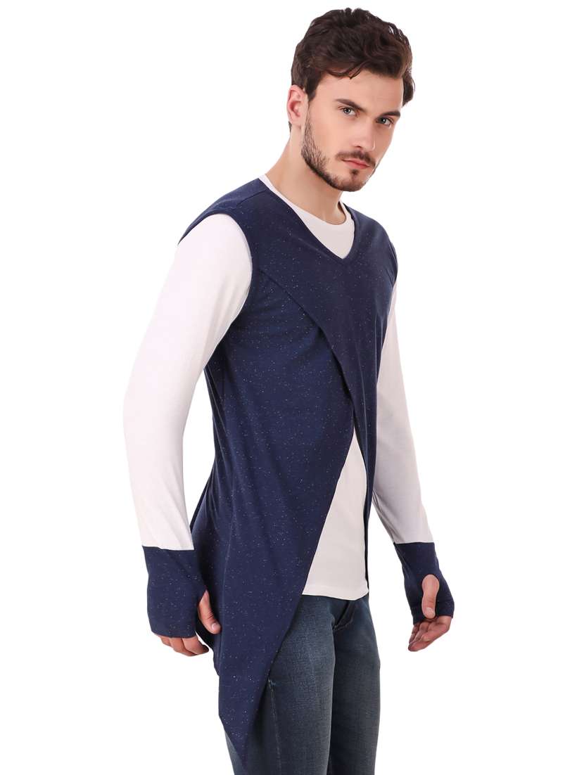 navy blue cut & sew thumb hole t-shirt - 16406280 -  Standard Image - 1