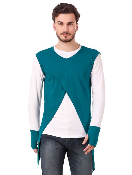 teal blue cut & sew thumb hole t-shirt - 16406287 -  Standard Image - 0