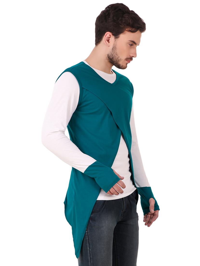 teal blue cut & sew thumb hole t-shirt - 16406287 - Standard Image - 1