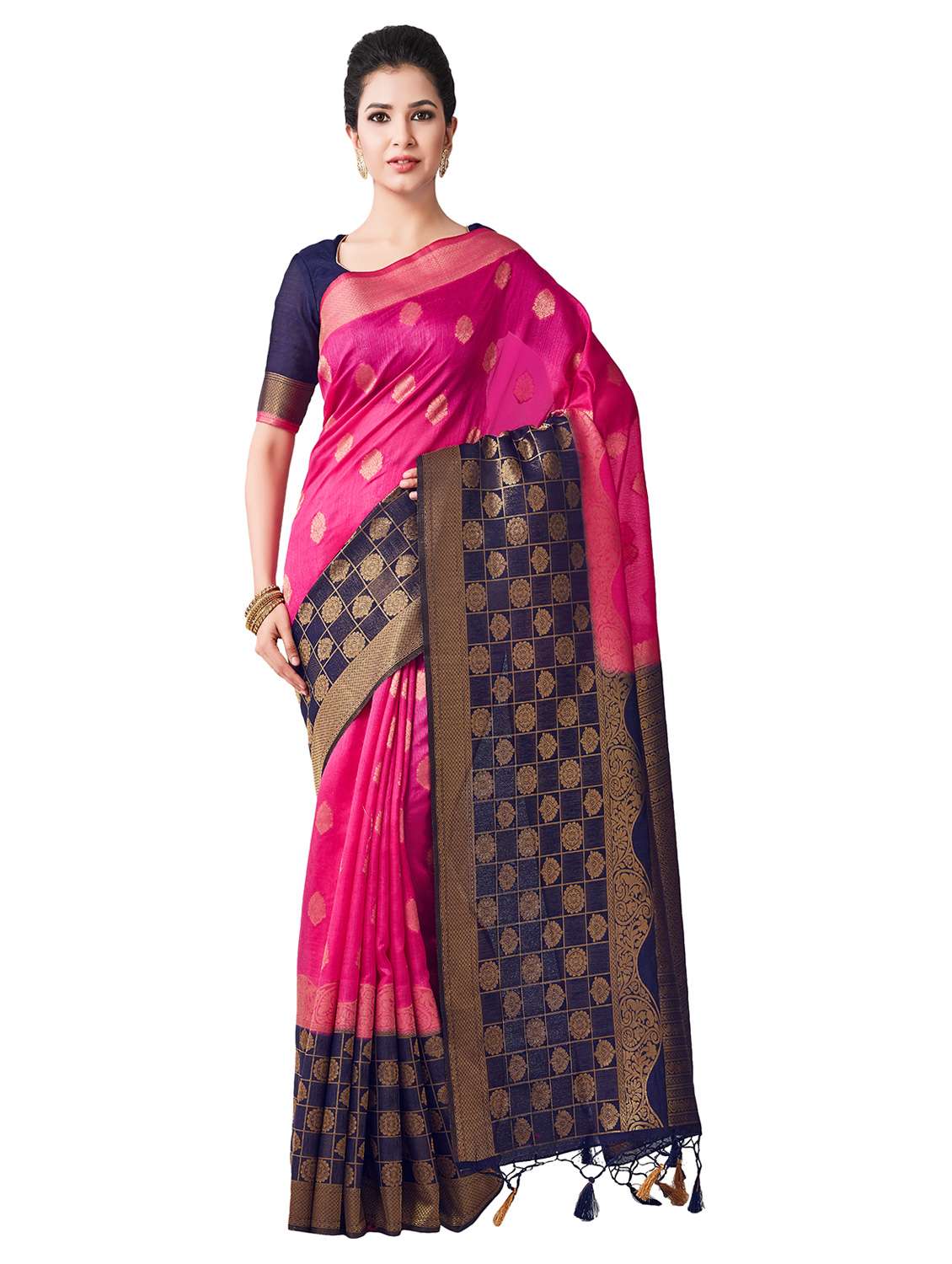 women's self design pink colored saree with blouse