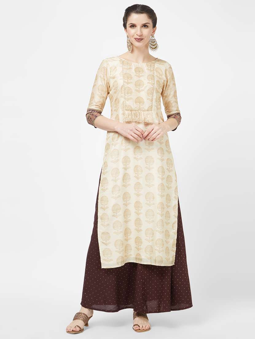 printed silk straight kurta