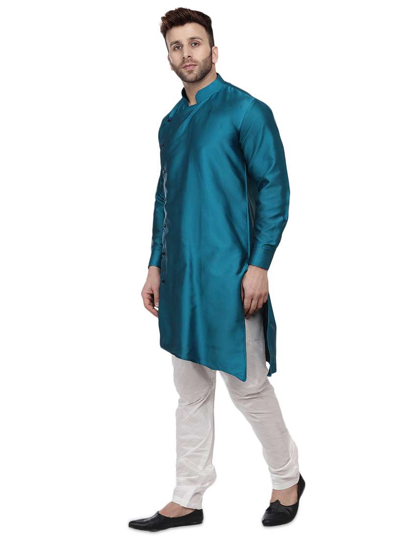 blue dupion long kurta - 16408980 - Standard Image - 1