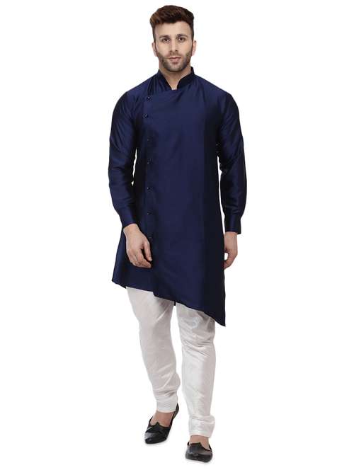blue dupion long kurta - 16408983 - Standard Image - 0