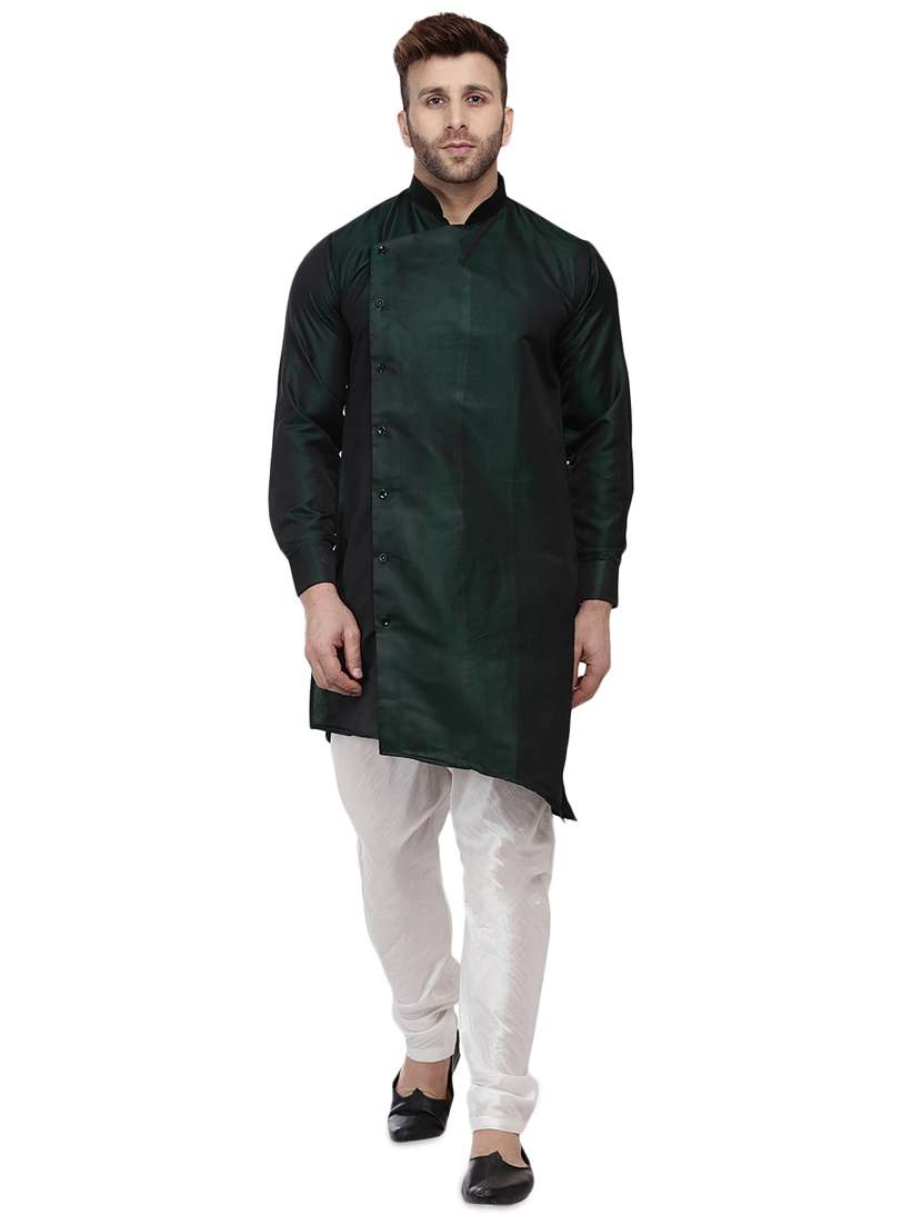 green dupion long kurta