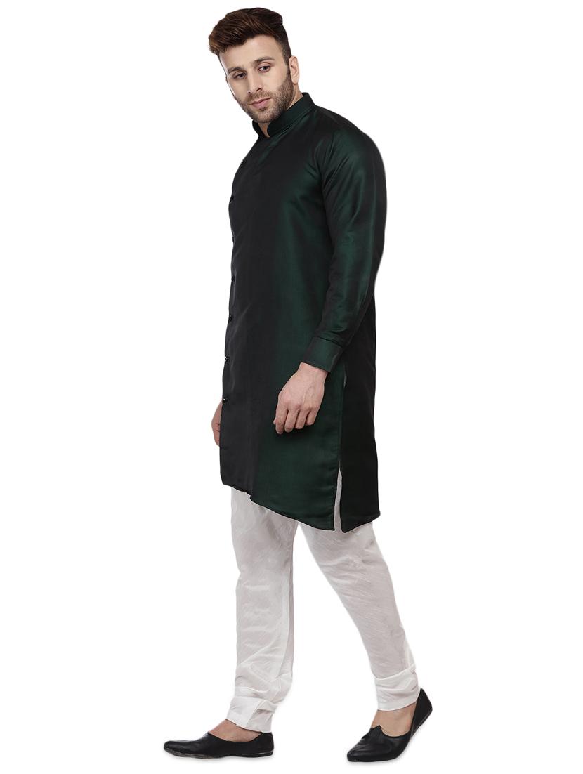 green dupion long kurta - 16408986 -  Standard Image - 1