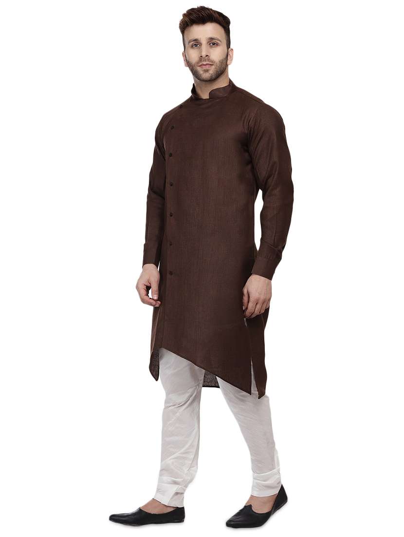 brown dupion long kurta - 16408987 - Standard Image - 1
