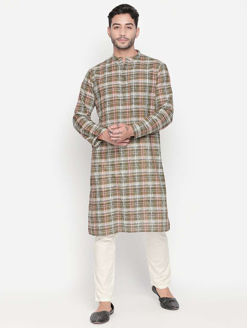 green checkered long kurta