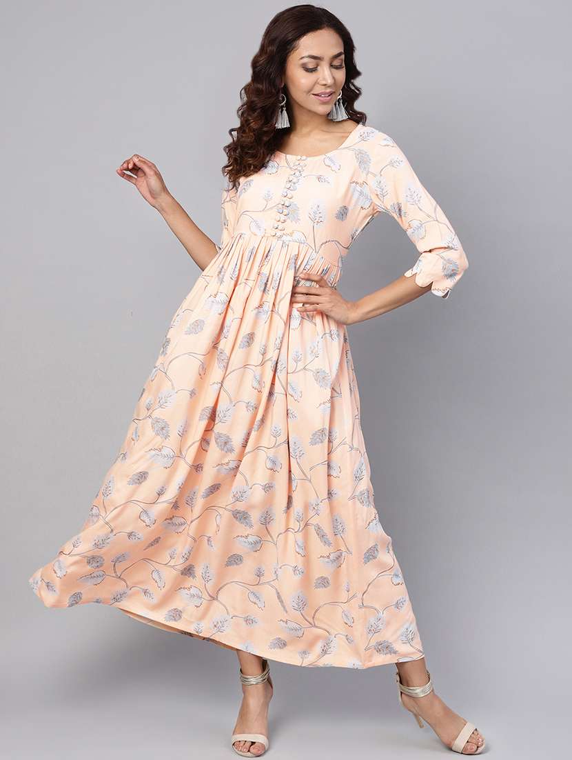 button detail floral maxi dress