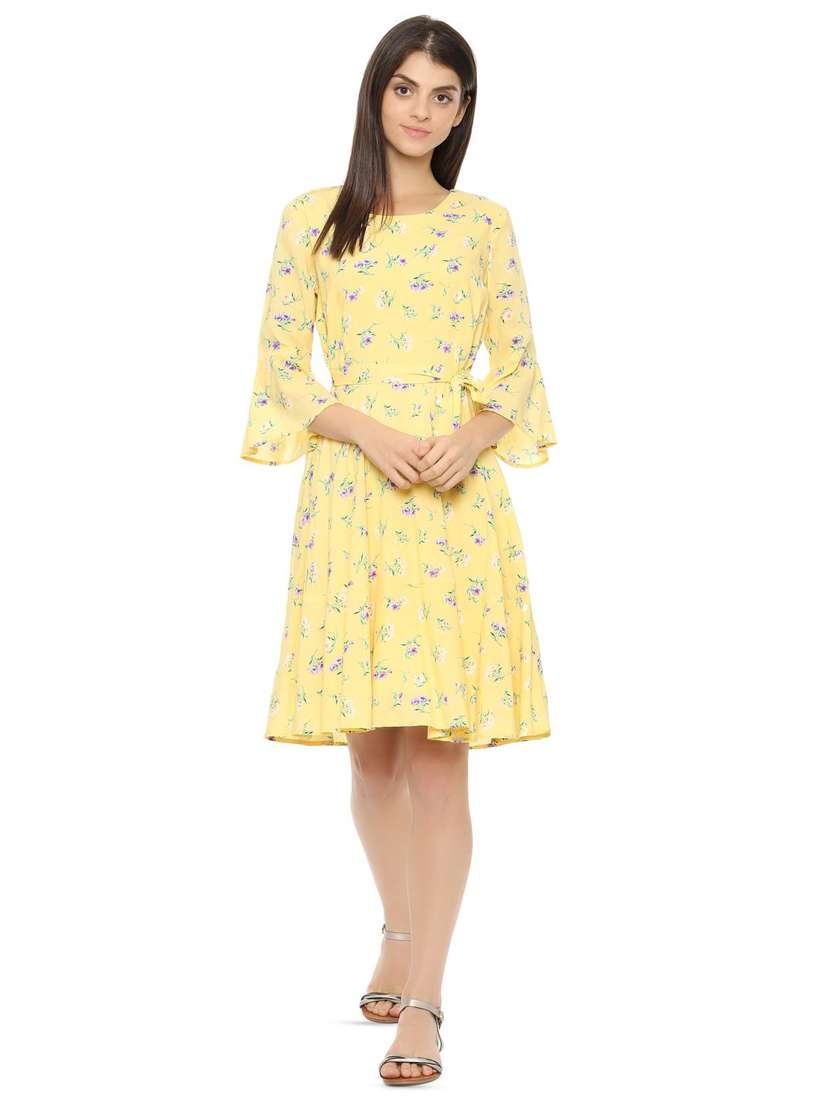 tie front bell sleeved a-line dress 