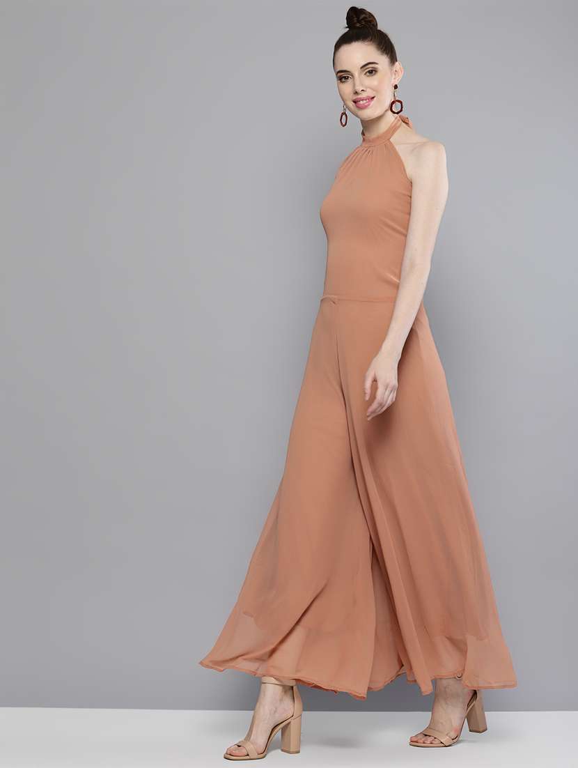 halter neck solid  full leg jumpsuit