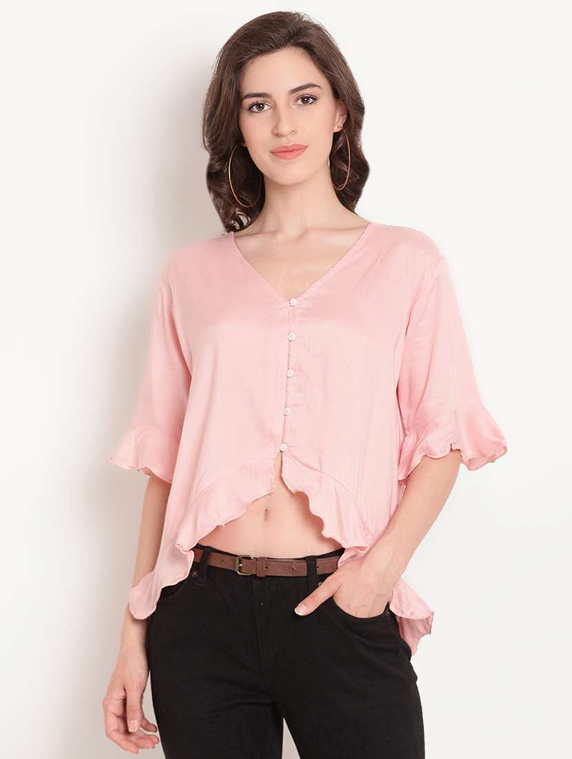women's ruffle v neck top