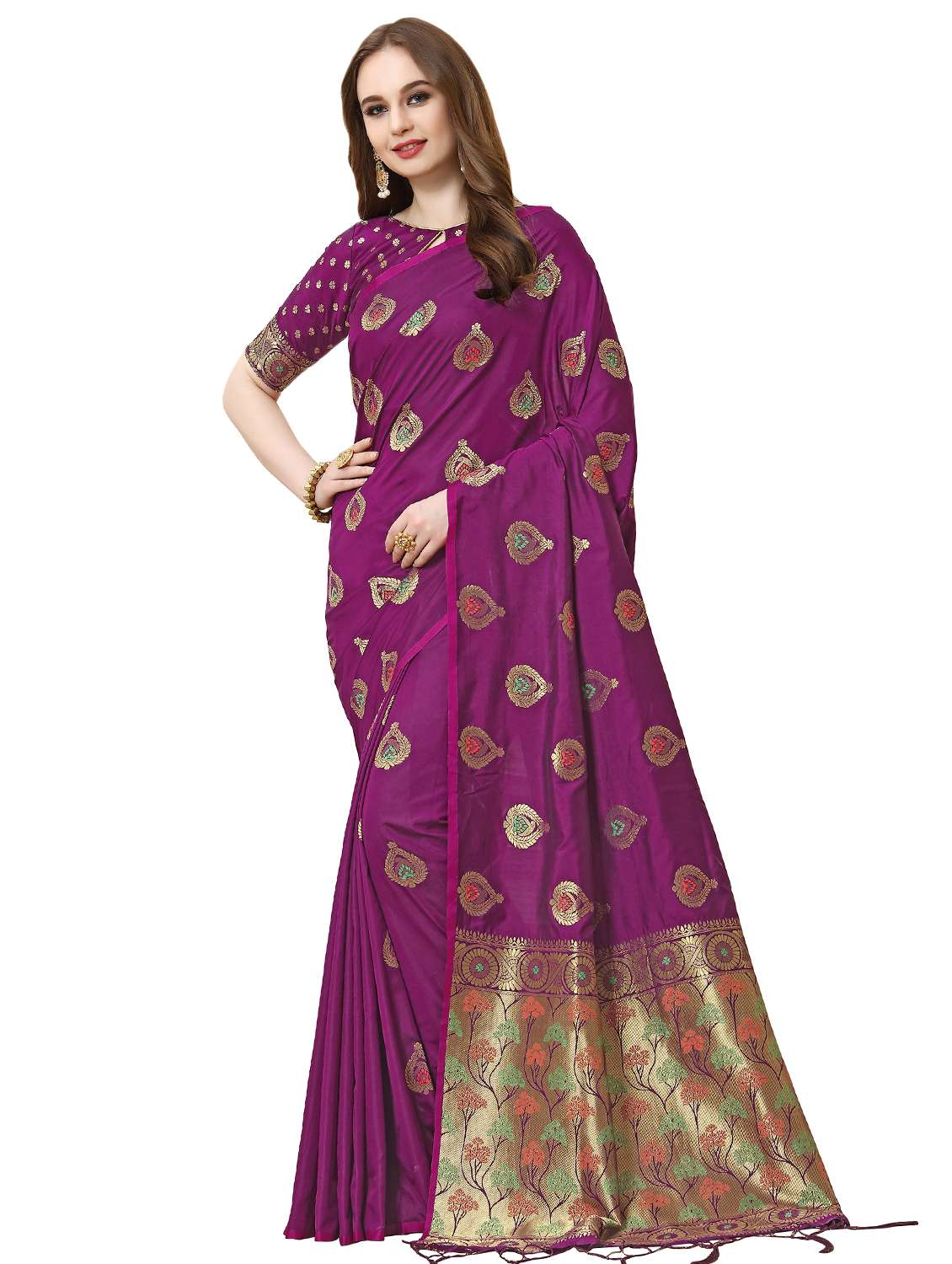 ethnic zari motif banarasi saree with blouse