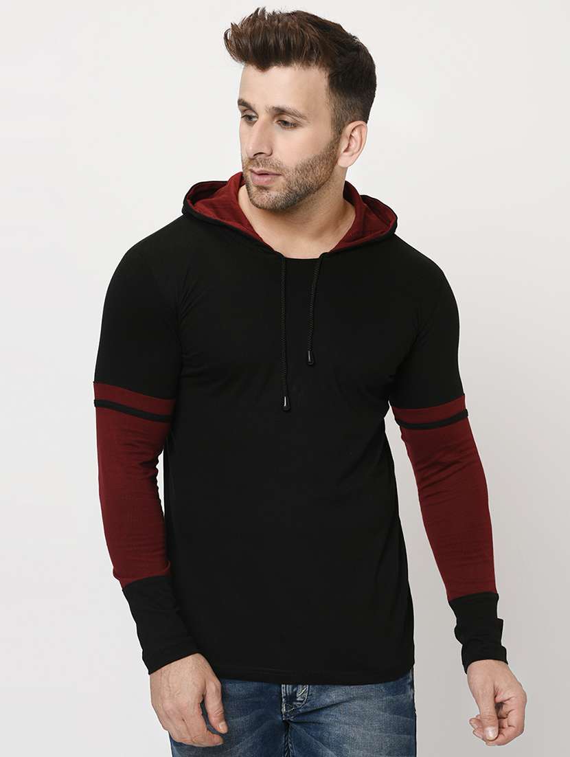 black color block hooded t-shirt