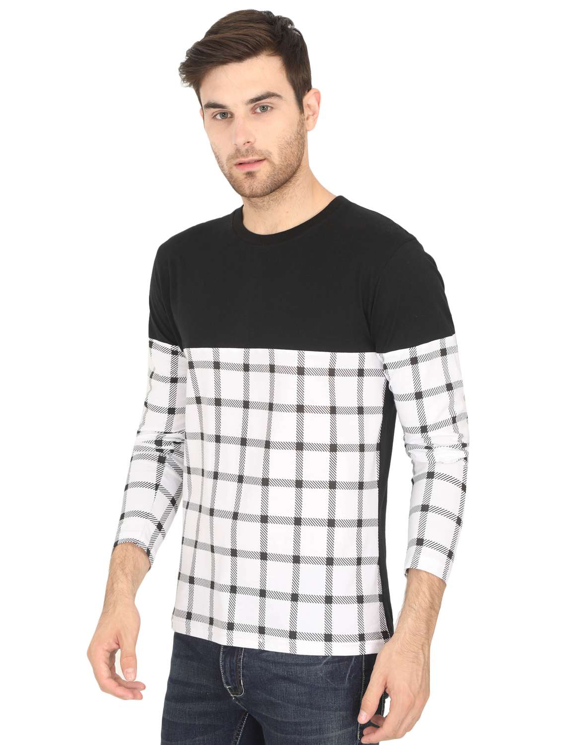 monochrome checkered cut & sew t-shirt - 16421196 -  Standard Image - 1