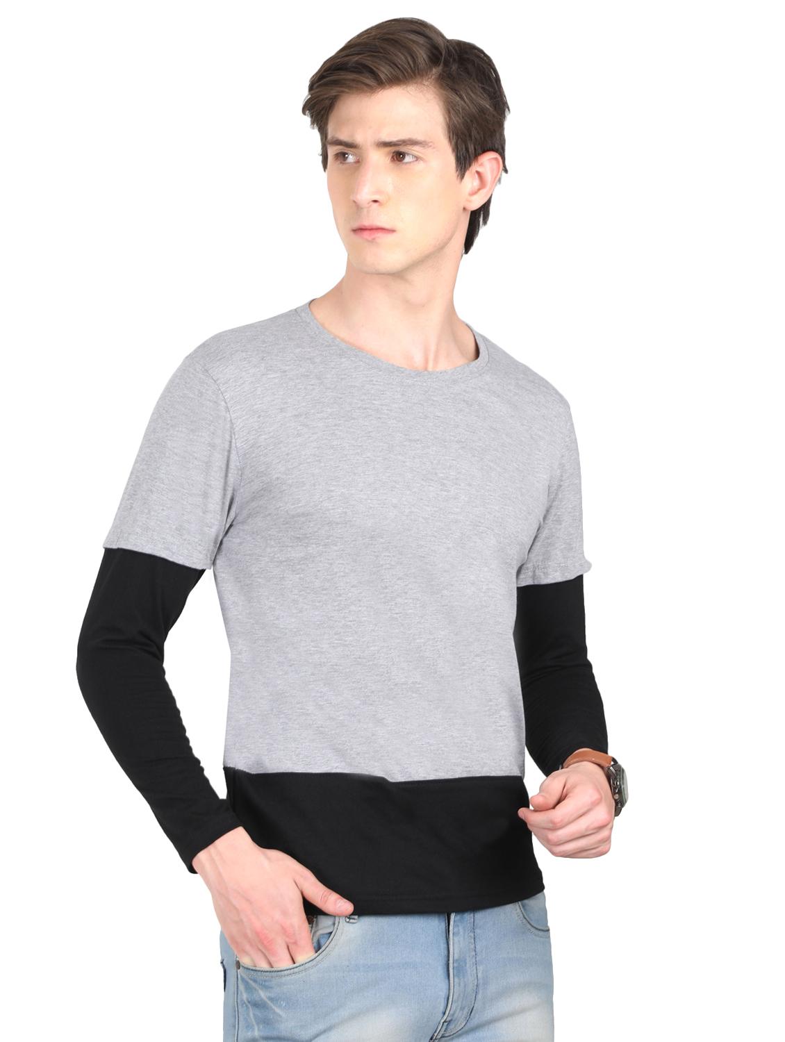 grey color block cut & sew t-shirt - 16421373 -  Standard Image - 1