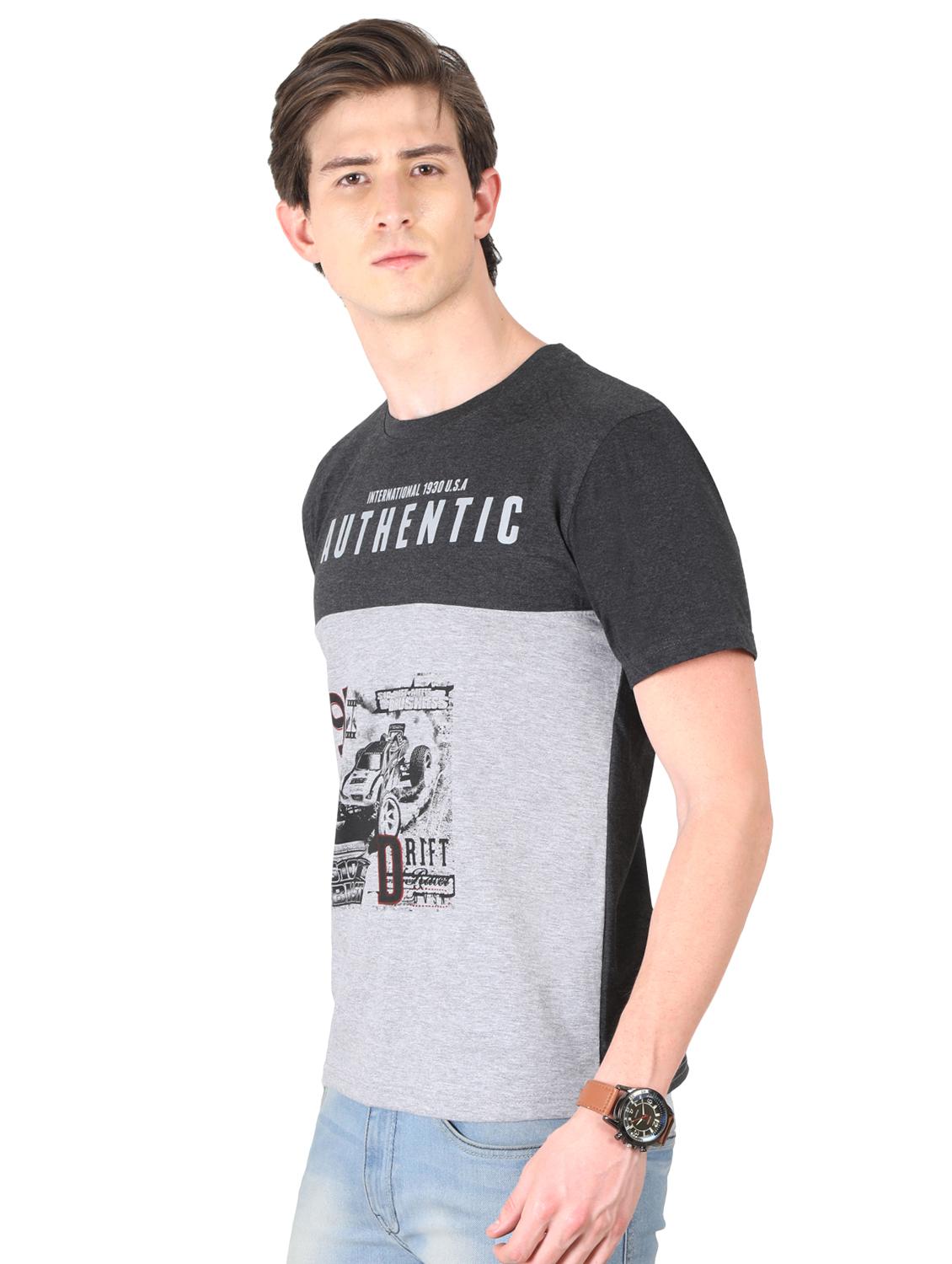 grey cut & sew typographic front print t-shirt - 16421471 -  Standard Image - 1