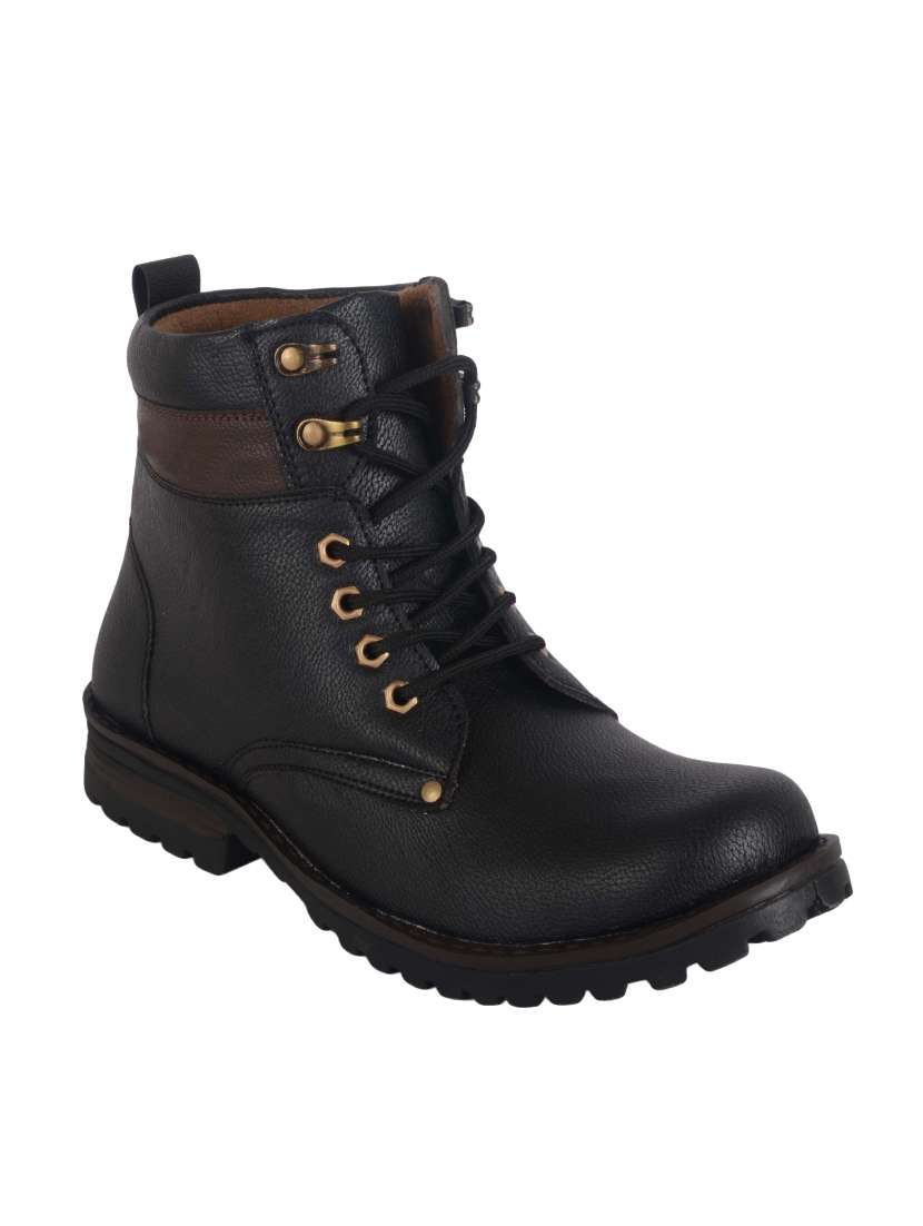 woakers black leatherette high ankle boots