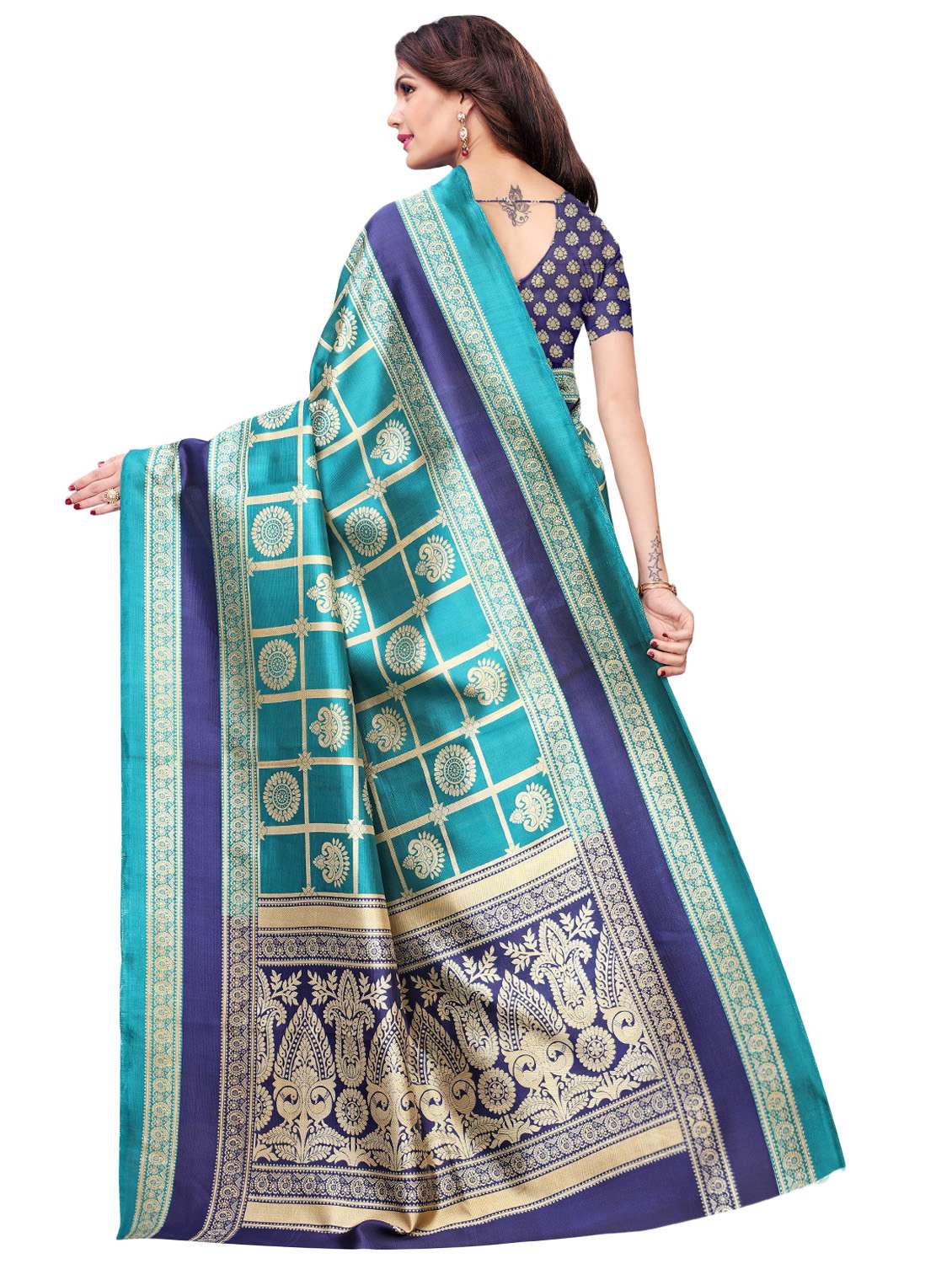 turquoise silk blend mysore saree with blouse - 16422149 -  Standard Image - 1