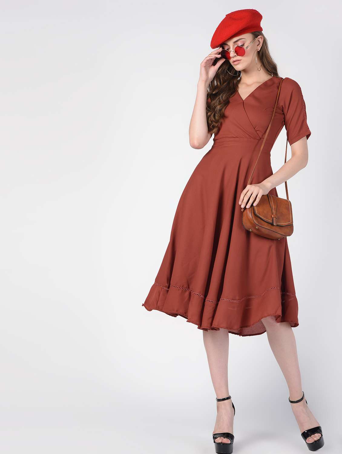 lace detail overlap flared dress