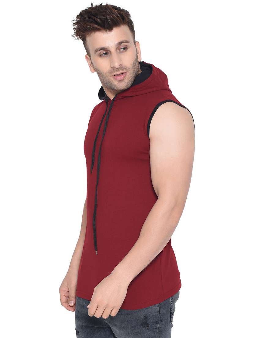 maroon solid hooded t-shirt - 16423882 -  Standard Image - 1