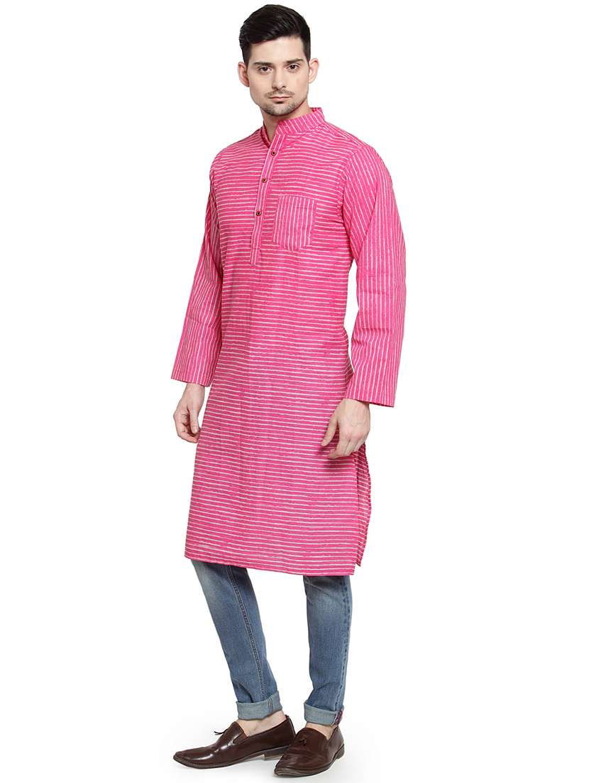 pink striped long kurta - 16424367 -  Standard Image - 1
