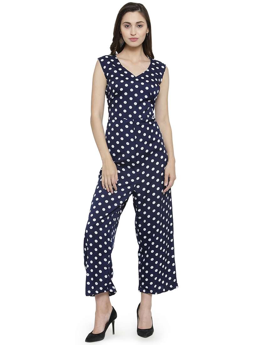 v-neck polka dots knee length jumpsuit