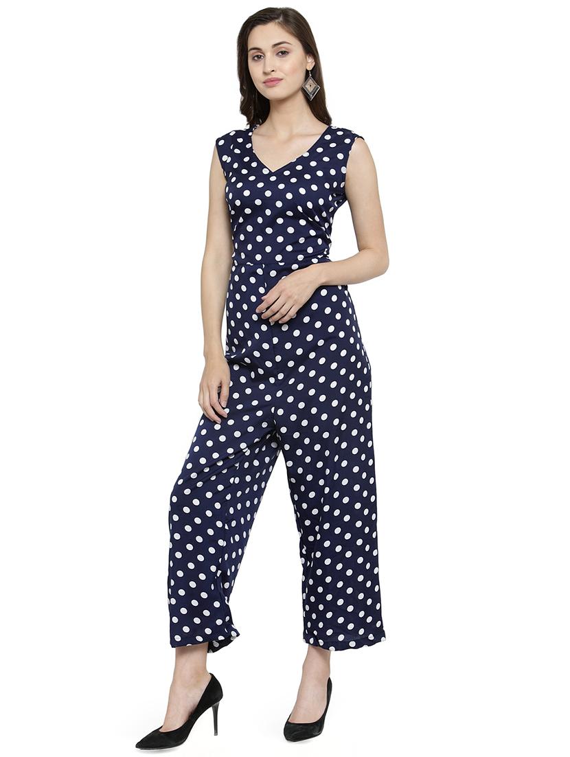 v-neck polka dots knee length jumpsuit - 16425260 - Standard Image - 1