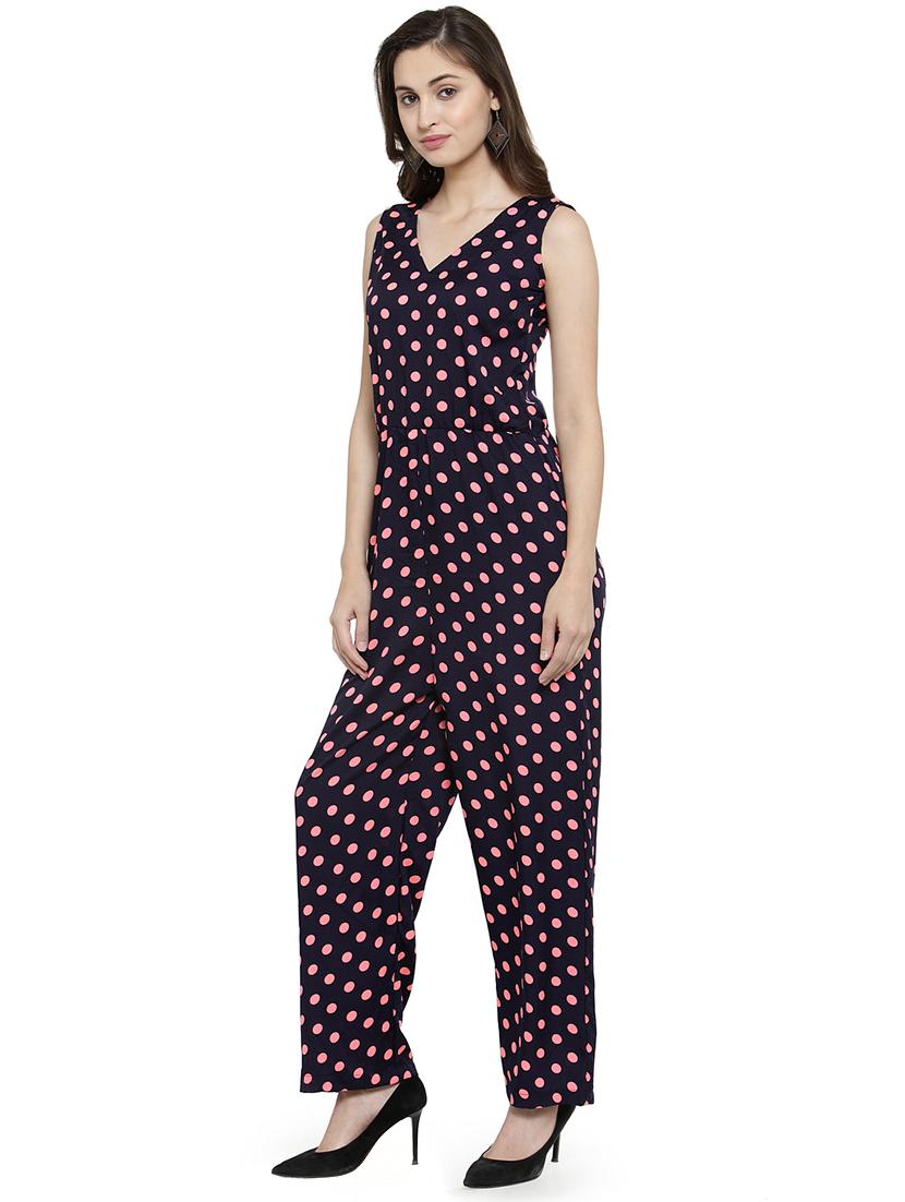 v-neck polka dots knee length jumpsuit - 16425261 - Standard Image - 1