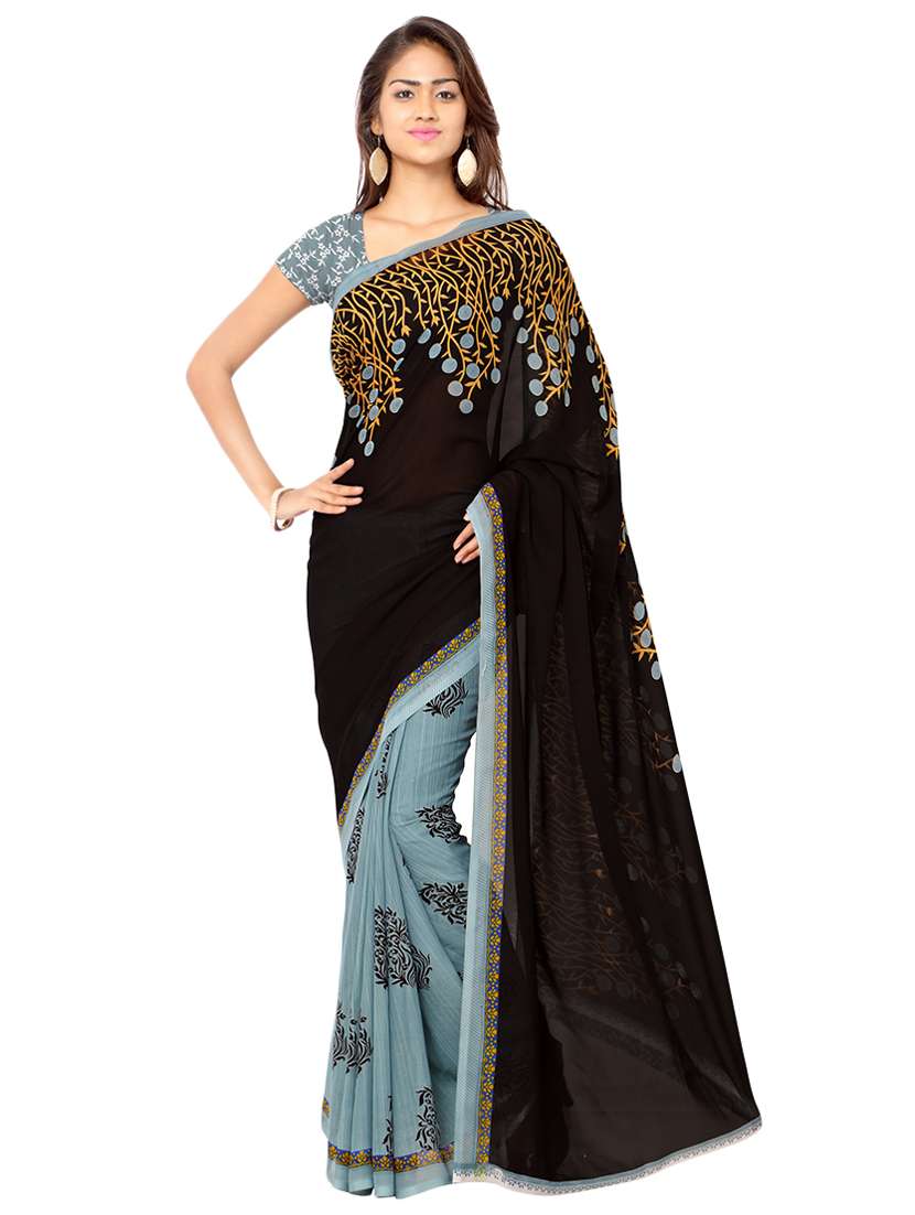 multi colored georgette combos saree with blouse - 16425462 -  Standard Image - 1