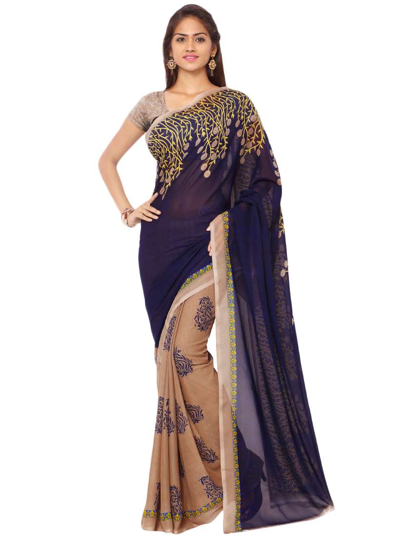 navy georgette combos saree - 16425493 - Standard Image - 1