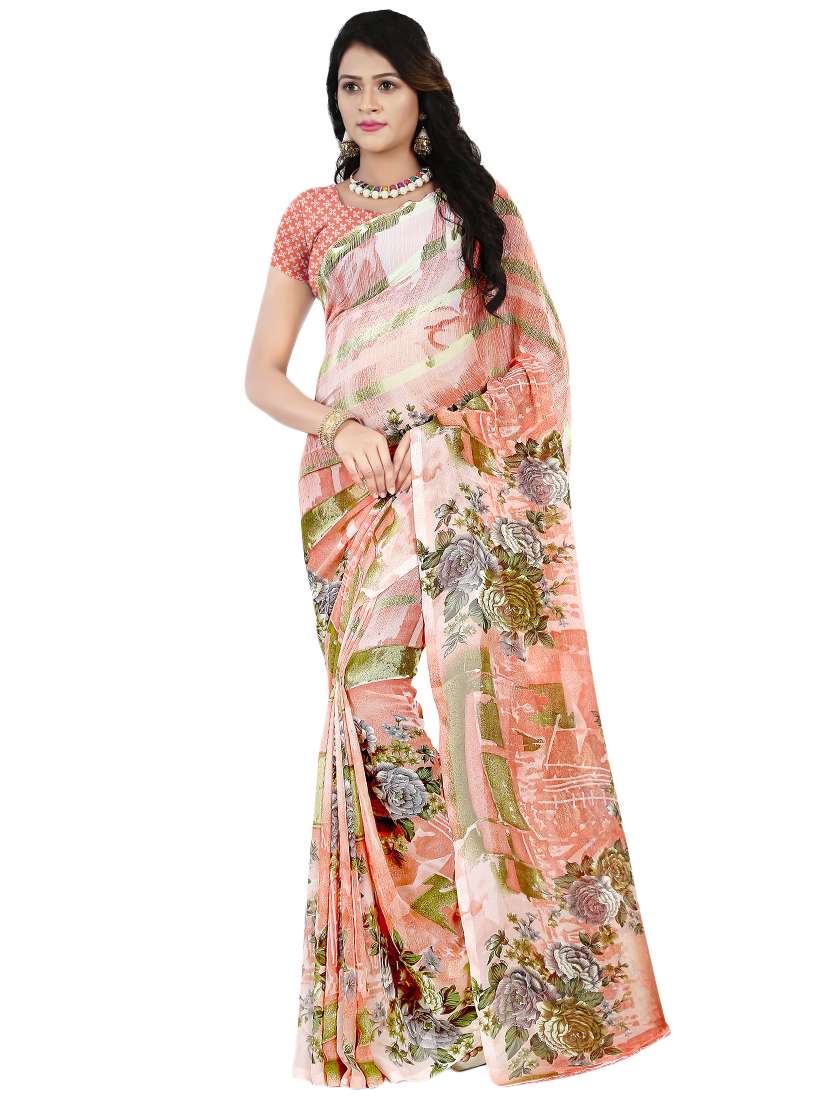 multi colored georgette combos saree with blouse - 16425526 -  Standard Image - 1