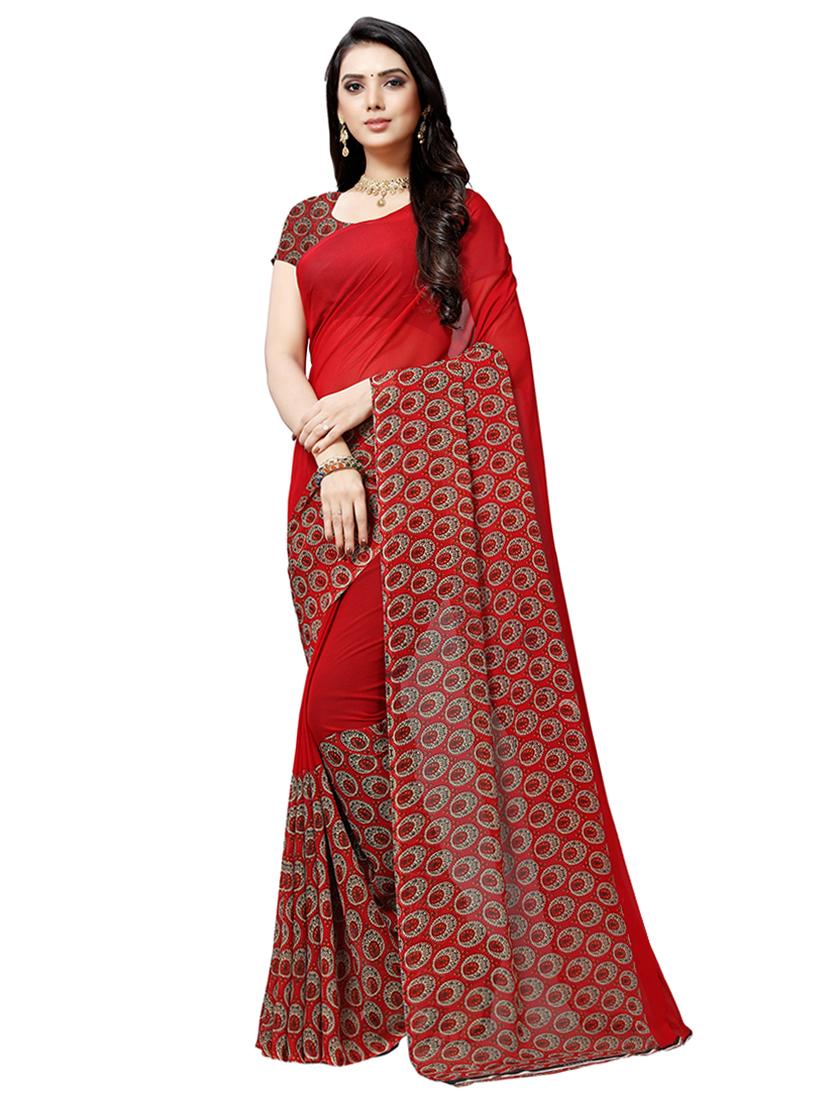 red georgette combos saree - 16426357 - Standard Image - 1