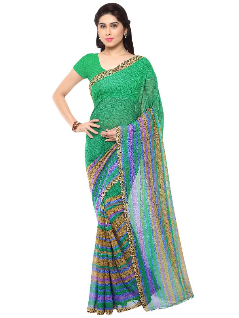 set of 2 multicolor printed saree combo with blouse - 16426441 -  Standard Image - 1