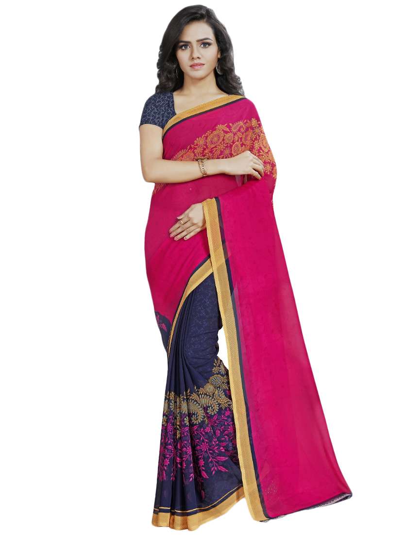 set of 2 multicolor printed saree combo with blouse - 16426491 -  Standard Image - 1