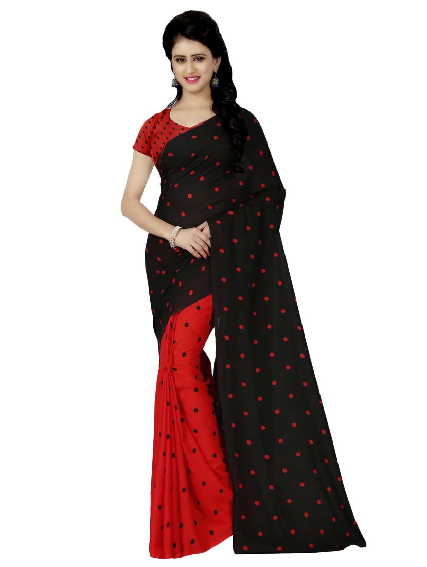 polka dots printed half & half saree with blouse