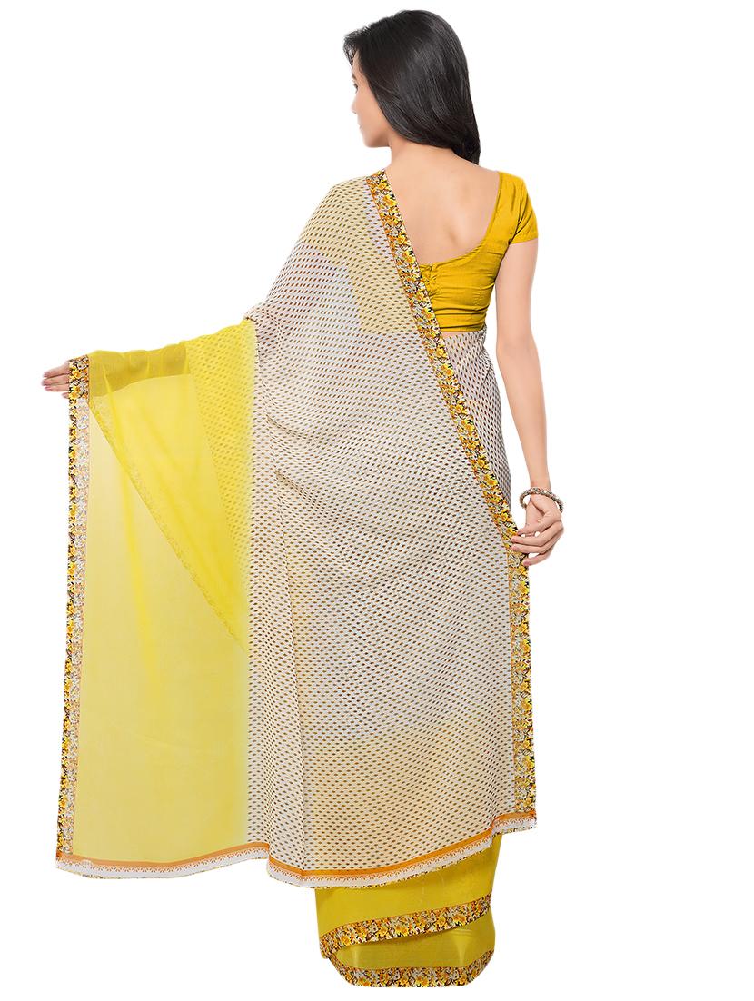 contrast border printed saree with blouse - 16426836 - Standard Image - 1