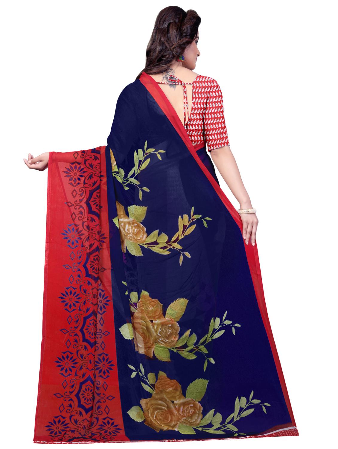 red georgette printed saree with blouse - 16426864 - Standard Image - 1