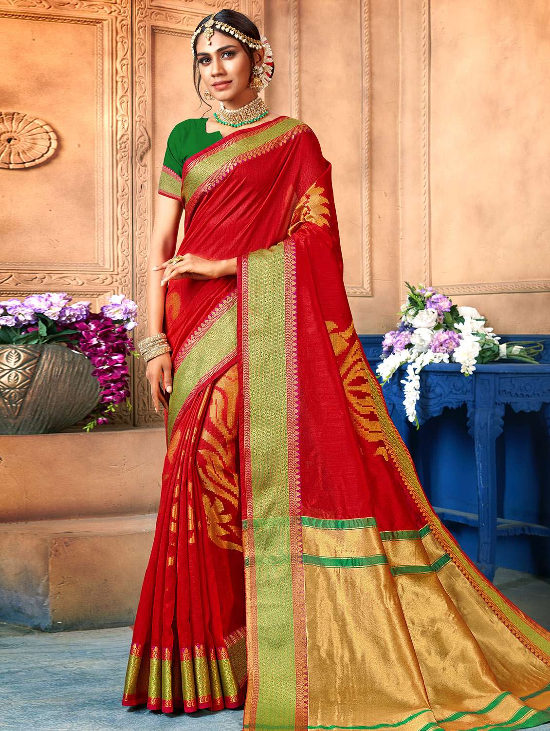 self-design bhagalpuri saree with blouse