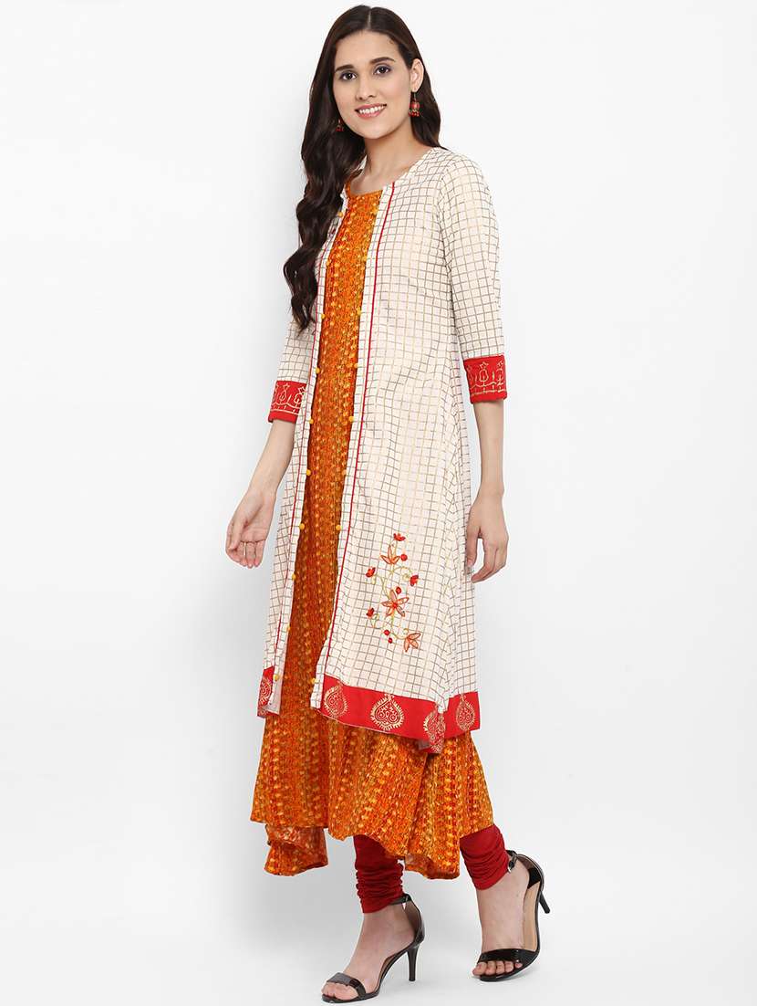 printed a-line kurta with jacket - 16429535 -  Standard Image - 1